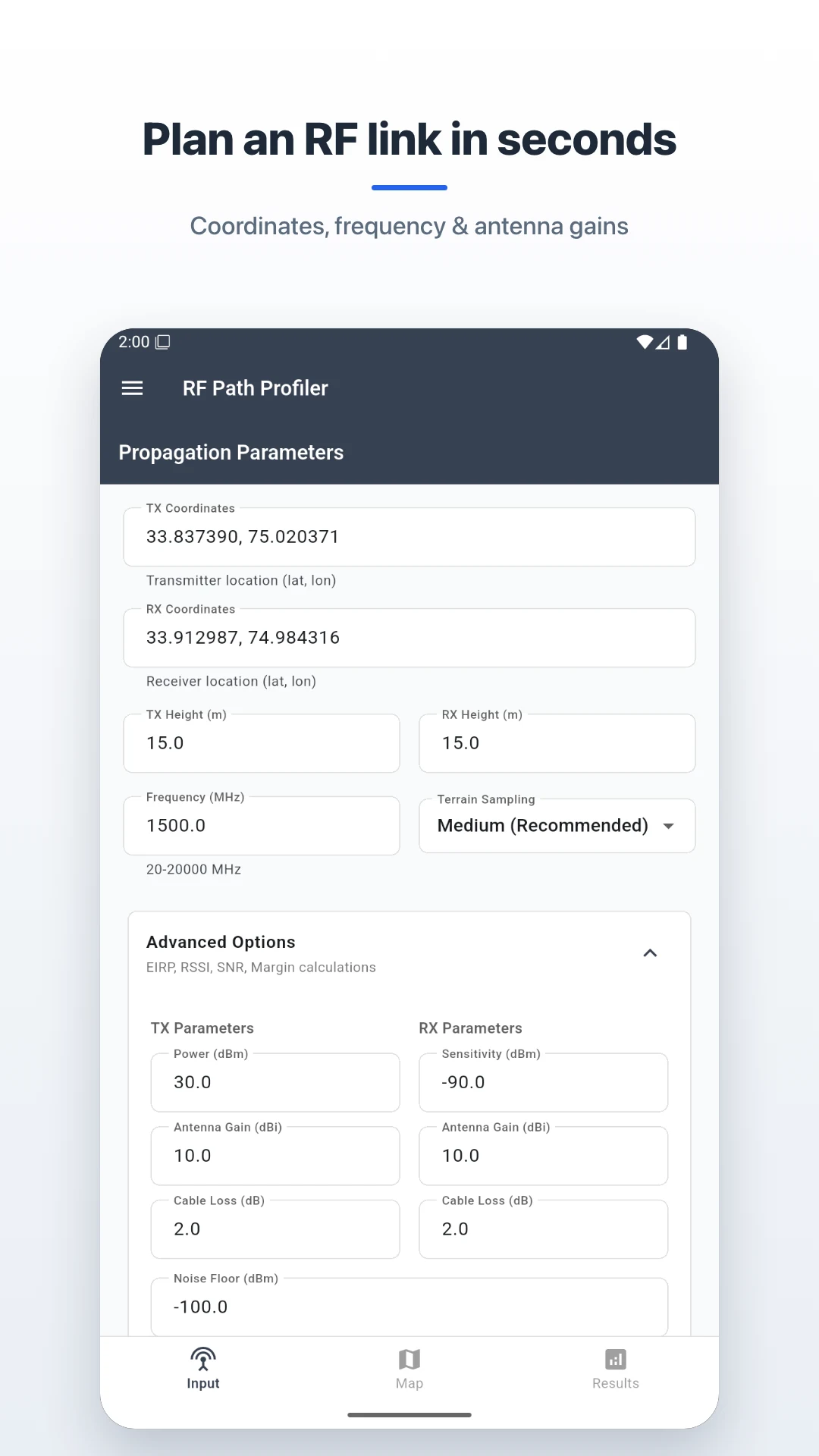 RF Link - Signal Strength, LOS screenshot