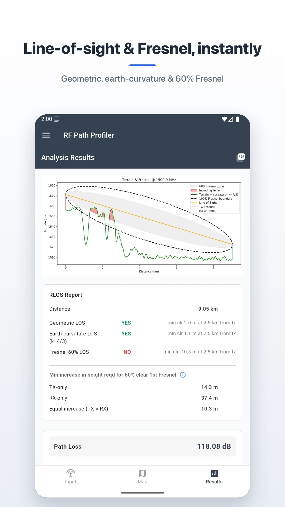 RF Link - Signal Strength, LOS screenshot