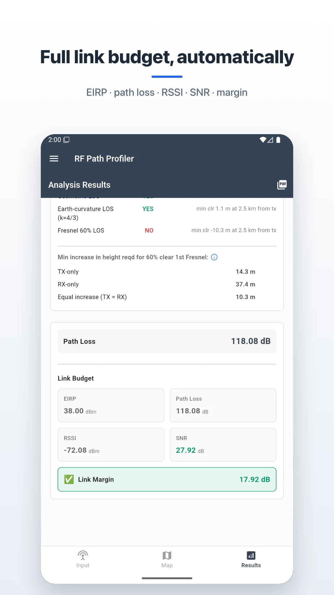 RF Link - Signal Strength, LOS screenshot